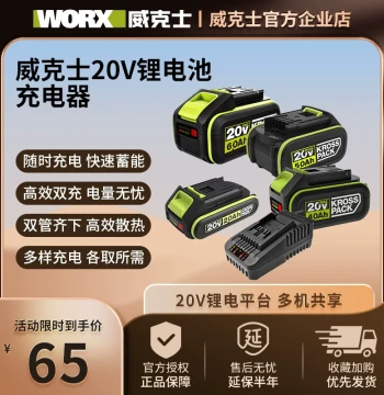 Genuine Worx 20V Battery, WORX Lithium-Ion 2.0/4.0/5.0/6.0 Ah Large Footprint Battery and Charger