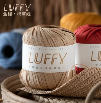 LUFFY 100% Cotton Raffia Yarn for Hand Weaving DIY Bags and Hats, Washable Cotton Straw Thread