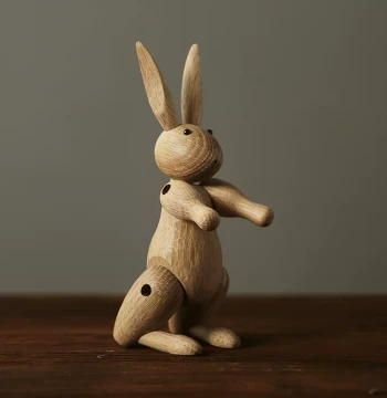 Nordic Danish Wooden Carved Miss Rabbit Jointed Puppet Ornament for Home Living Room, Kids' Room, and Model Room Soft Decoration