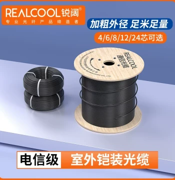 Ruiquo Outdoor Optical Cable 4-Core GYXTW Armored Fiber Optic Line, 4/6/8/12/24 Core Armored National Standard Single-Mode Outdoor Central Loose Tube GYTA/S Telecom Grade Cable