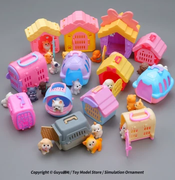 Realistic Mini Cute Puppy Model Dog Cage Toy Pet Small House Children's Pretend Play Toy Small Animal Ornament