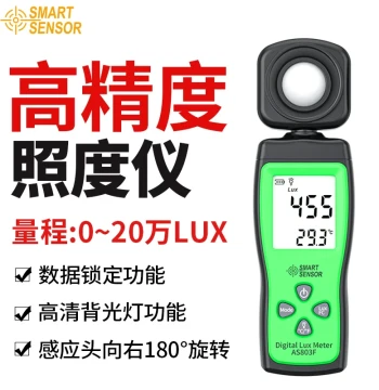 Smart Sensor AS803 High-Precision Illuminance Meter Brightness Detector Light Tester Lumen Visible Light Photometer
