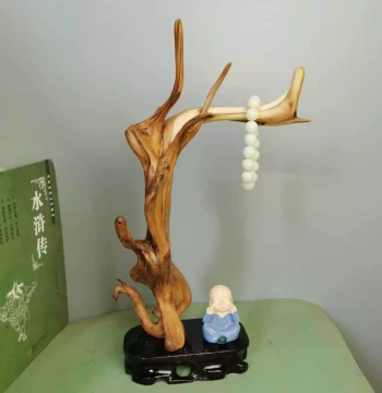 Root Carving Wooden Ornament and Bracelet Stand - Natural Tree Root Craft for Desktop Home Decor (Taihang Cliff Cypress)