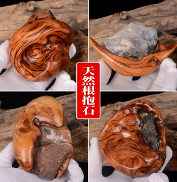 [New Product] Taihang Thuja Artificially Aged Material Natural Root Embracing Stone Hand Piece Red Black Oil Tiger Stripe Burl Grain Plaything