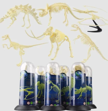 Imitation Ivory Educational Assembly Dinosaur Skeleton Model; Interlocking Fossil Toys T-Rex Stegosaurus in Cylinder Gift Box