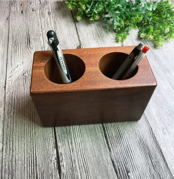 Walnut Wood Pen Holder, Solid Wood Creative Desk Ornament, Wooden Storage Box, Chinese Style Study Office Desk Student Stationery