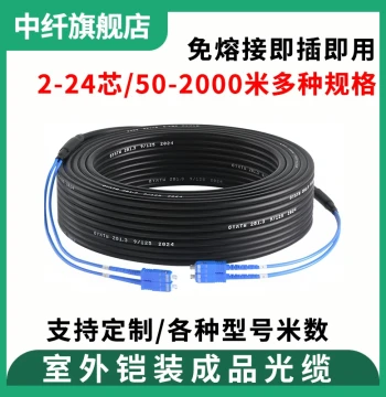 No-Fusion Finished Outdoor Fiber Optic Cable Single-Mode Finished Armored Cable Telecom Grade National Standard 2/4/6/8/12 Core Aerial/Buried Indoor/Outdoor SC/LC/FC/ST Customizable Length