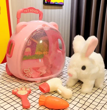 Children's Plush Rabbit Toy, Electric Moving and Sound-Making White Bunny Pet Doll, Birthday Gift for Boys and Girls