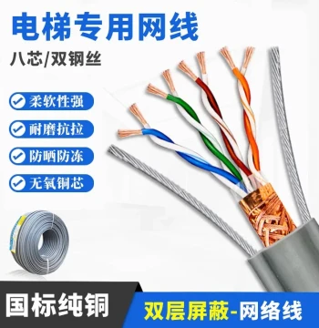 Elevator Special Network Cable National Standard Traveling Double Steel Wire 8-Core Pure Copper Flat Drag Chain Cable Power Cable Surveillance Camera