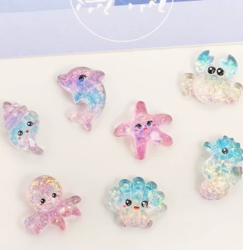 Glow-in-the-Dark Marine Animal Crystal Resin Charms, Starfish & Shells for Cream Glue Accessories, DIY Phone Case Materials