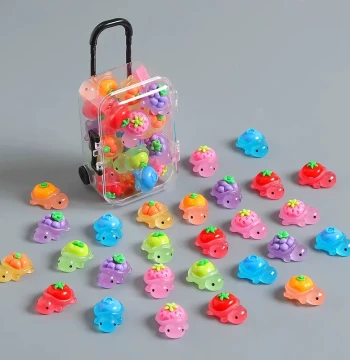 Mini Suitcase Luminous Fruit Turtle Resin Ornament, Children's Pretend Play Toy, Internet-Famous Gift Box Decorative Piece