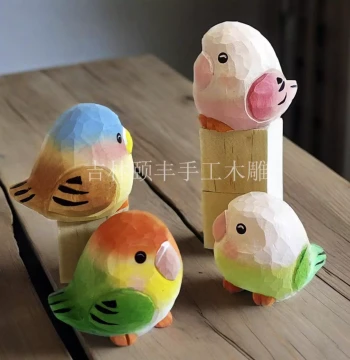 Hand-Carved Cute Bird Wood Sculpture Ornament - Stylish Desktop Decor for Home and Office Gifts