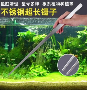 Stainless Steel Tweezers Round Head with Teeth Long Handle Object Retrieval Fish Tank Turtle Feeding Special Aquatic Plants Extended Extra Long