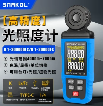 Sinicoly SK-8302A Digital Spectral Illuminance Meter, High-Precision Color Temperature and CRI Detector for Plant Grow Lights
