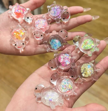Colorful Glitter Night-Light Small Turtle Toy, Luminous Model Figurine, Transparent Animal Doll, Matching Gift