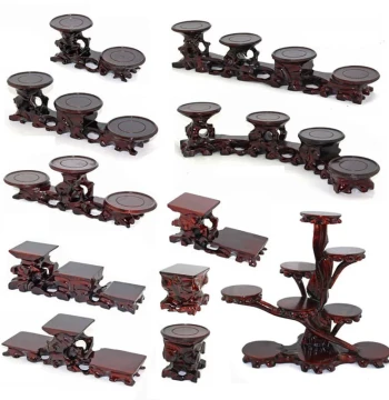 Solid Wood High-Low Base Zisha Teapot Tea Set Strange Jade Stone Vase Pot Decorative Small Ornament Base Wood Stand