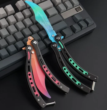 CSGO Butterfly Knife Training Practice Unsharpened High-Aesthetic Stainless Steel Toy for Beginners Multi-Function Curved Handle Folding Knife