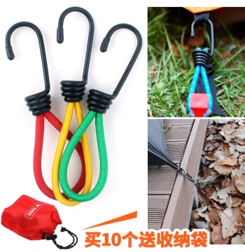 Outdoor Tent Elastic Rope Double Hook Tension Rope Windproof Fixation Rope Buckle Stretch Cord Bundling Fixation Rope Tent Accessories