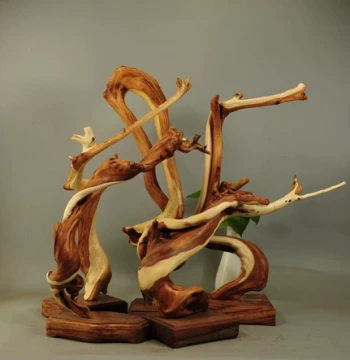 Thuja Root Carving Ornament - Freeform Pen Holder, Bead Rack, Pen Pot, Tea Table Decor, Aged Taihang Raw Material with Backflow Incense Burner