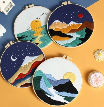 Landscape Embroidery Handmade DIY Kit with Video Tutorial for Moms, Students, and Beginners - Creative Needle and Thread Set