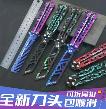 Butterfly Knife Comb, Full Steel Unsharpened Trainer for Delta Force, Shadow Peak, CSGO Practice, Outdoor Folding Comb Knife