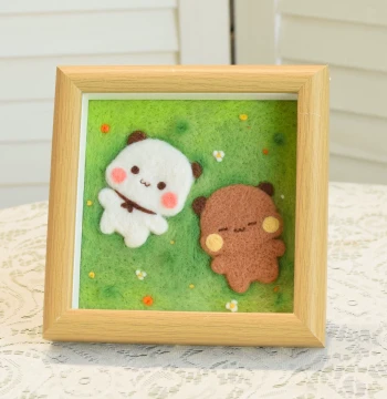 Wool Felting Needle Craft DIY Material Kit, Yierbubu Couple Bear Doll Ornament Gift, Photo Frame Picture