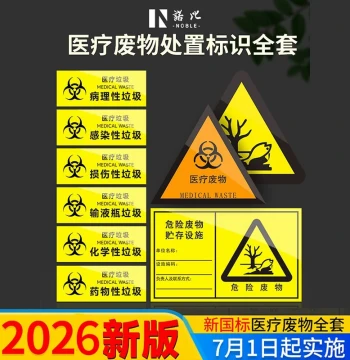 2026 New National Standard Medical Waste Disposal Signs - Labels for Temporary Storage Points, Hazardous Waste Plates, Storage Room Flowcharts, and Warning Signs for Medical Trash