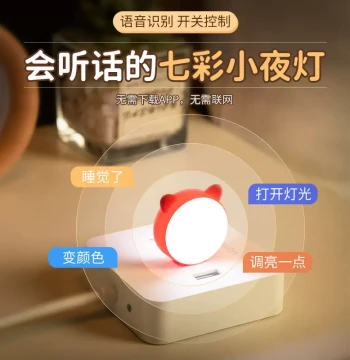 USB Night Light with Voice Control, Nursing USB Lamp Socket, Dorm Warm Light Eye-Care Lamp, Smart Control Cat Pattern Bedroom Bedside Light