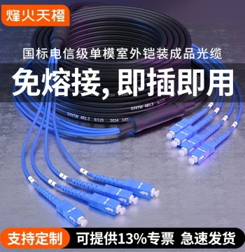 FiberHome Tiancheng Standard Outdoor Armored Fiber Optic Cable (4/6/8/12 Cores) - Pre-Terminated, No Splicing Required, Gigabit/10-Gigabit Ready, Custom SC-LC-FC-ST Jumpers Available