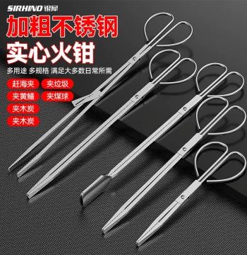 Stainless Steel Fire Tongs - Household Charcoal Clamp, Long-Handle Litter Picker, Grabber Tool for Retrieving Objects