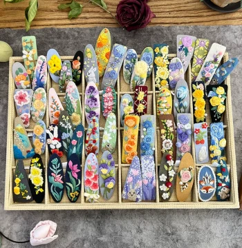 Zhijian Intangible Cultural Heritage Lu Embroidery Hair Clip Embroidery DIY Handmade Material Kit Fabric Clothing Hair Accessory Ribbon Embroidery French Bead Embroidery