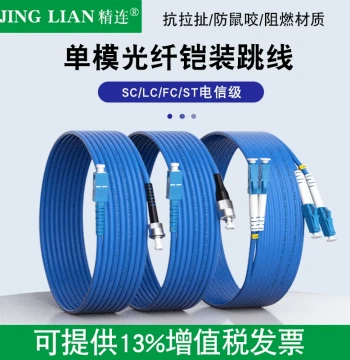 Jinglian Engineering Telecom-Grade Armored Fiber Optic Patch Cord, Single-Mode Single/Dual Core SC/FC/ST/LC Pigtail, Rodent-Resistant, Anti-Tension, Flame-Retardant, Waterproof, Square-to-Round Finished Fiber Extension Cable (Customizable)