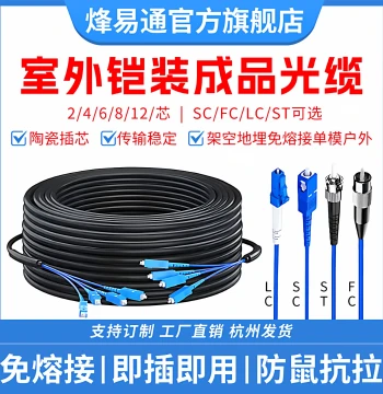 Fengyitong Finished Fiber Optic Cable Outdoor Armored Finished Optical Cable GYXTW National Standard Telecom Grade 2-Core 4-Core 8-Core 12-Core Aerial Buried Fusion-Free Single-Mode Outdoor Indoor Fiber Optic Patch Cord