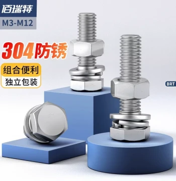 304 Stainless Steel External Hex Bolt, Screw, Nut, Long Stud, Flat and Spring Washer Set M18 M20 M22 M24