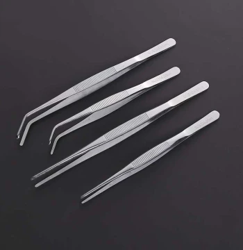 304 Stainless Steel Tweezers with Rounded Curved Tips, Extended and Thickened, for Dressing, Aquariums, Aquatic Plants, Maintenance, Anti-Slip Clips