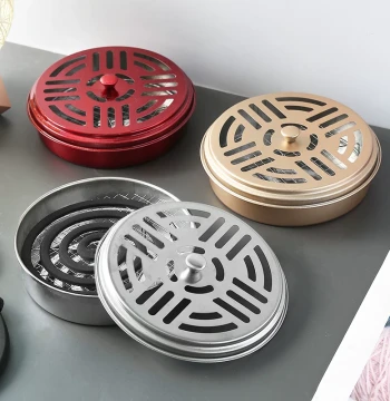 Stainless Steel Mosquito Coil Box with Tray and Lid, Home Ash Catcher Plate, Fire-Proof and Heat-Resistant Creative Incense Burner for Outdoor Use