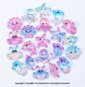 Crystal Sequin Marine Animal Cartoon Starfish, Shell, Dolphin Resin Ornament Accessories for DIY Handmade Hair Clips