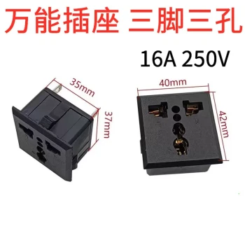 Three-Pin Three-Hole AC Universal Socket Copper Card Type Embedded Chassis 16A 250V Power IEC SS801 Universal Socket
