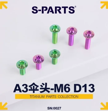 S-PARTS A3 Umbrella Head Screw M6 D13 Titanium Alloy for Electric Motorcycles (Gold/Black/Blue/Titanium Sten)