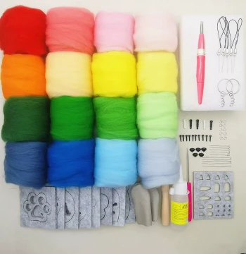 Wool Felt Needle Felting Beginner Tool Set Handmade DIY Material Kit Australian 70s Wool Roving