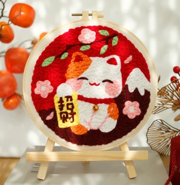 Russian Punch Embroidery DIY Kit for Beginners, Cute Cartoon Pattern Yarn Painting and Decorative Art