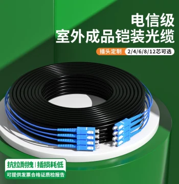 Duocai Yigou Finished Outdoor Single-Mode Optical Cable 2/4/6/8/12 Core Aerial Splice-Free Outdoor Fiber Optic Cable Steel Wire Armored Fiber Patch Cord SC/LC/FC/ST Customization