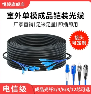 Yueyi Finished Outdoor Armored Optical Cable 2-Core 4-Core 6-Core 8-Core 12-Core Single-Mode Outdoor Aerial Cable SC/FC/LC/ST Fiber Optic Cable No Splicing Required Outdoor Four-Core Cable Customizable