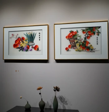 New Chinese Style 'Everything Goes Well' Persimmon Decorative Painting for Hallway, Dining Room, and Living Room - Pure Handmade Su Embroidery Wall Art