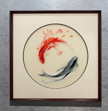 Embroidered Hanging Painting Entryway Corridor Home Decor Tai Chi Fish Hand-Embroidered Masterpiece New Chinese Style Famous Painting Study Bedroom Koi Fish Art
