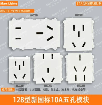 Type 128 Universal Five-Hole Module 10A Wide Spacing Two/Three-Prong Socket Strong Current National Standard 5-Hole Multi-Hole Floor Socket Functional Component