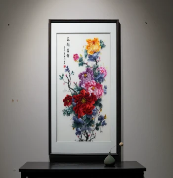 Finished Su Embroidery Hanging Painting Entryway Living Room Vertical Peony Picture New Chinese Style Suzhou Pure Handmade Embroidery Xiang Embroidery Decorative Painting