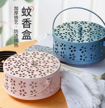 Mosquito Coil Tray Stand Household Iron Art Fireproof Heat-Resistant with Lid Indoor Creative Incense Burner Holder Box