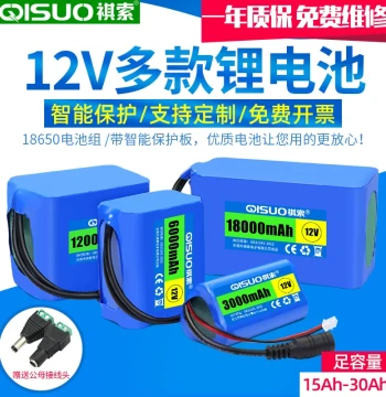 Qisuo 12V Lithium Battery Pack Large Capacity 18650 Smart Car Outdoor Backup Power LED Light Rechargeable Battery