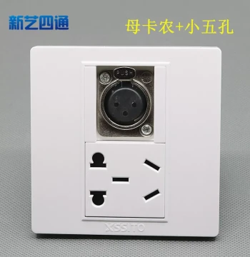 Female XLR Microphone Socket with 5-Hole Power Panel, Mixing Console Mic 3-Pin XLR Gold-Plated Copper Core